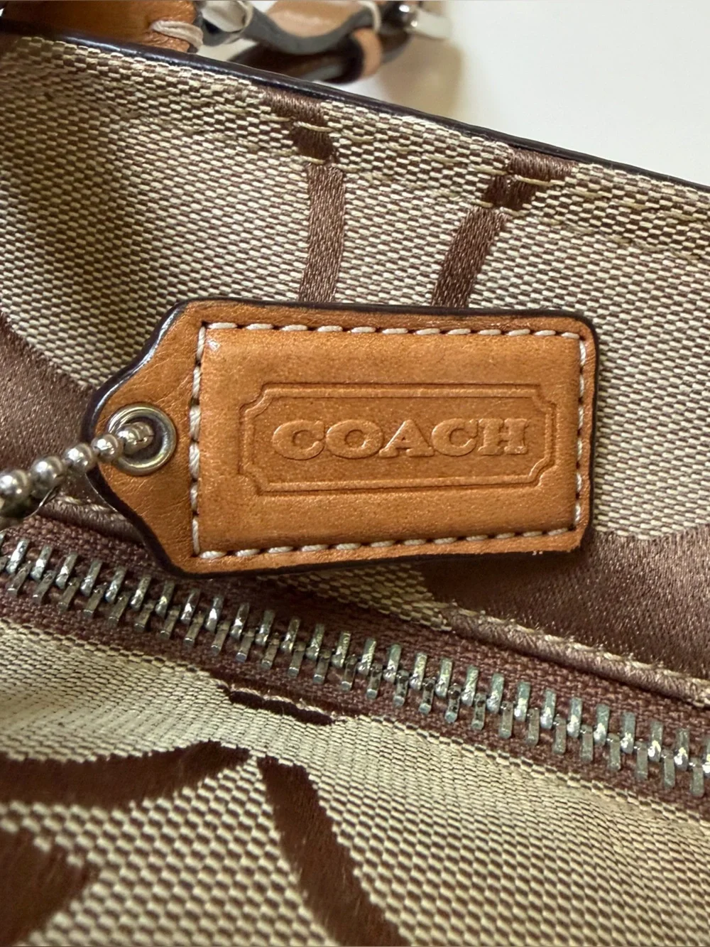 Coach Y2K Bag Tote Purse Signature Jacquard Tote Khaki Brown Leather